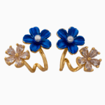 Shooka Blue Enamel & Crystal Flower Ear Crawler Earrings
