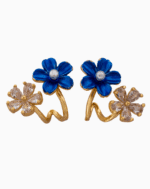 Shooka Blue Enamel & Crystal Flower Ear Crawler Earrings