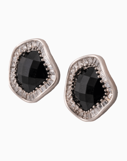 Shooka Women's Black Stone & Silver Pave Stud Earrings