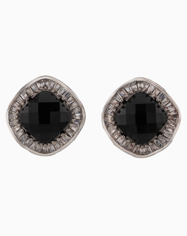 Shooka Women's Black Stone & Silver Pave Stud Earrings