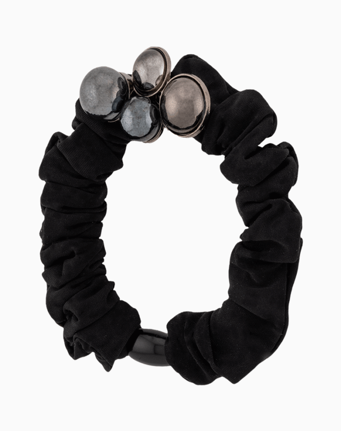 Shooka Black Scrunchie with Hematite / Gunmetal Bead Cluster