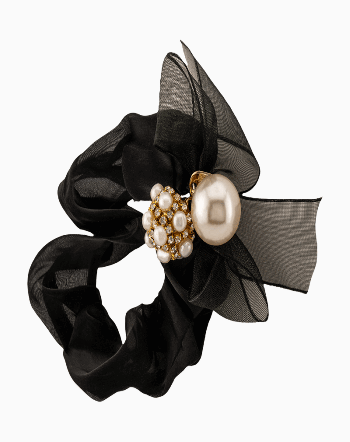 Shoucka Pearl Bow Scrunchie | Classic & Elegant Hair Accessory