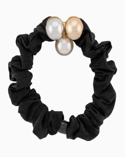 Shooka Black Scrunchie with Gold, Silver & Pearl Sphere Charm