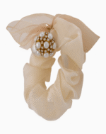 Shoucka Cream Pearl Bow Scrunchie | Elegant & Romantic Hair Tie