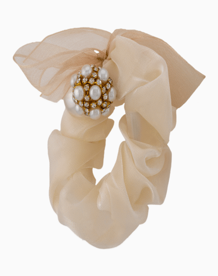 Shoucka Cream Pearl Bow Scrunchie | Elegant & Romantic Hair Tie