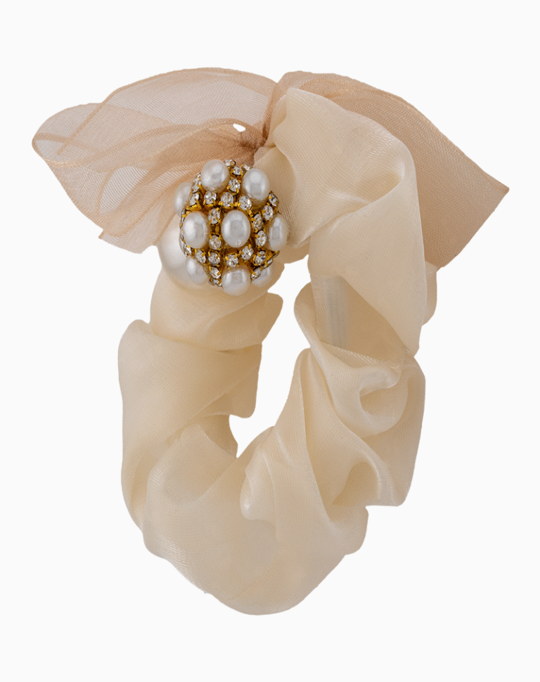 صفحه اصلی Shoucka Cream Pearl Bow Scrunchie | Elegant & Romantic Hair Tie