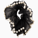 `Shooka Black Organza Scrunchie with Pearls