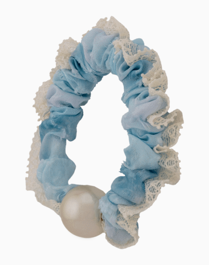 `Shooka Blue Watercolor Lace Scrunchie with Pearl