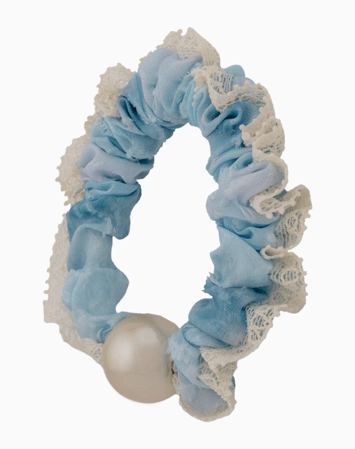 `Shooka Blue Watercolor Lace Scrunchie with Pearl