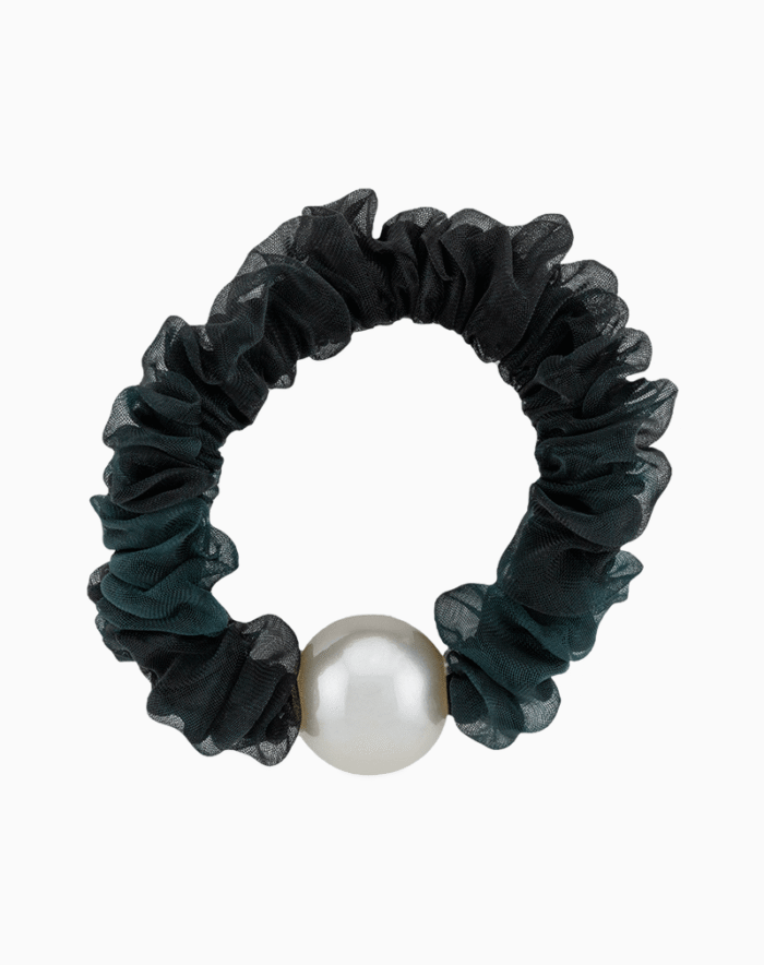 `Shooka Black Tulle Pearl Scrunchie