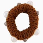 Shooka Brown Knitted Hair Tie with Pearl & Metallic Beads