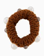 Shooka Brown Knitted Hair Tie with Pearl & Metallic Beads
