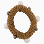 Shooka Caramel Knitted Hair Tie with Pearl & Metallic Beads