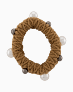 Shooka Caramel Knitted Hair Tie with Pearl & Metallic Beads