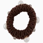 Shooka Dark Brown Knitted Hair Tie with Pearl & Metallic Beads