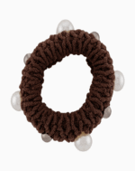 Shooka Dark Brown Knitted Hair Tie with Pearl & Metallic Beads