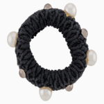 Shooka Black Knitted Hair Tie with Pearl & Metallic Beads