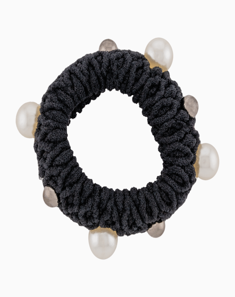 Shooka Black Knitted Hair Tie with Pearl & Metallic Beads