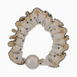 اسکرانچی موی زنانه شوکا طرح خال‌خالی مشکی با حاشیه سفید و مروارید