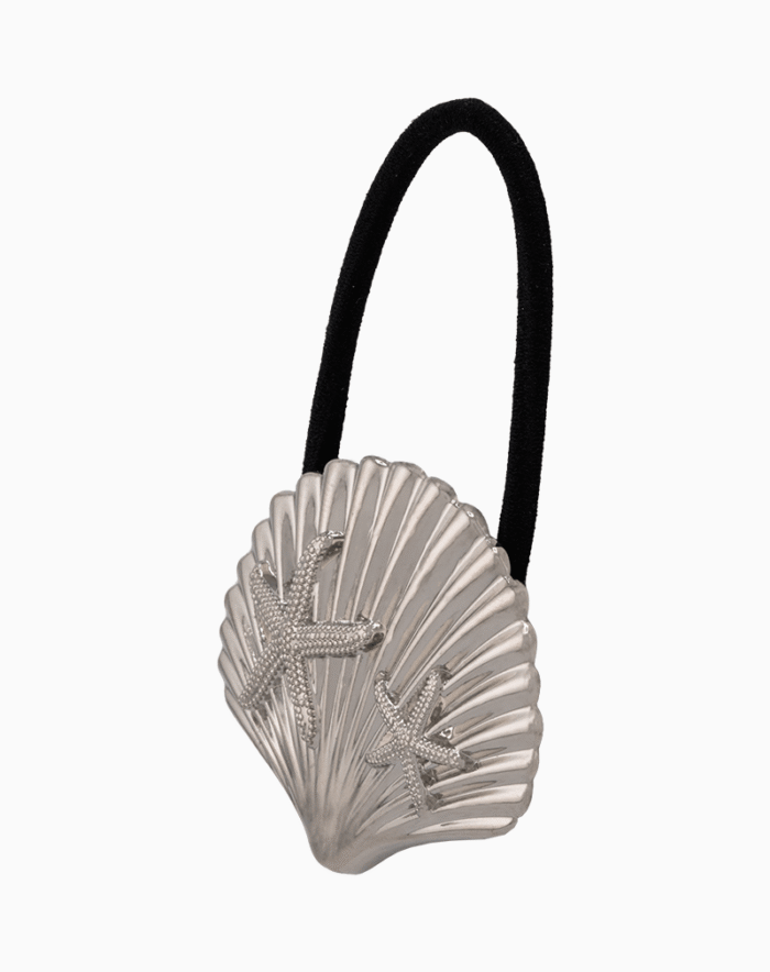 Shoucka Silver Seashell Hair Tie with Crystal Starfish | Sparkly Nautical Accessory