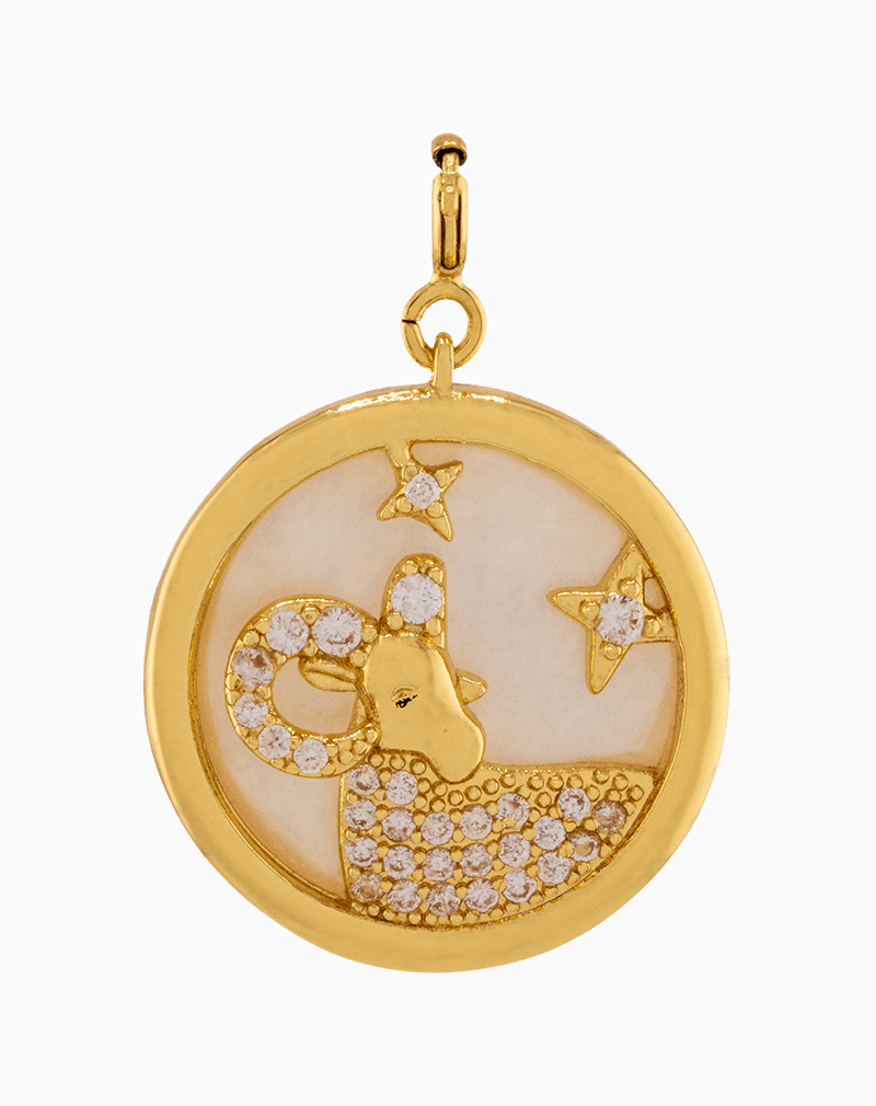 MNGGOCXX01000001 Shoucka Aries Zodiac Pendant | Gold Plated Ram Medallion