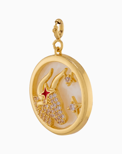 Shoucka Taurus Zodiac Pendant | Gold Plated Bull Medallion with Red Star
