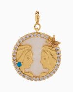 Shoucka Gemini Zodiac Pendant | Gold Plated Twins Medallion with Turquoise