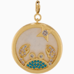Shoucka Cancer Zodiac Pendant | Gold Plated Crab with Turquoise & Champagne Crystals