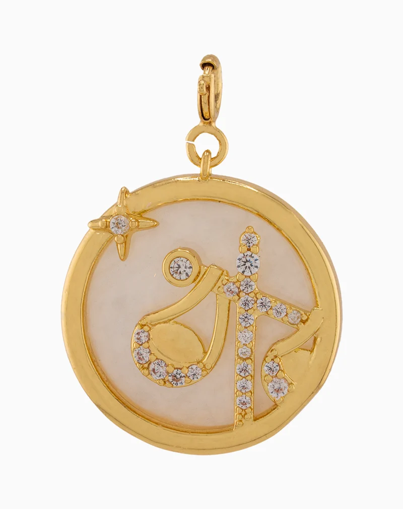 MNGGOCXX01000007 Shoucka Libra Zodiac Pendant | Gold Plated Sparkling Scales Charm