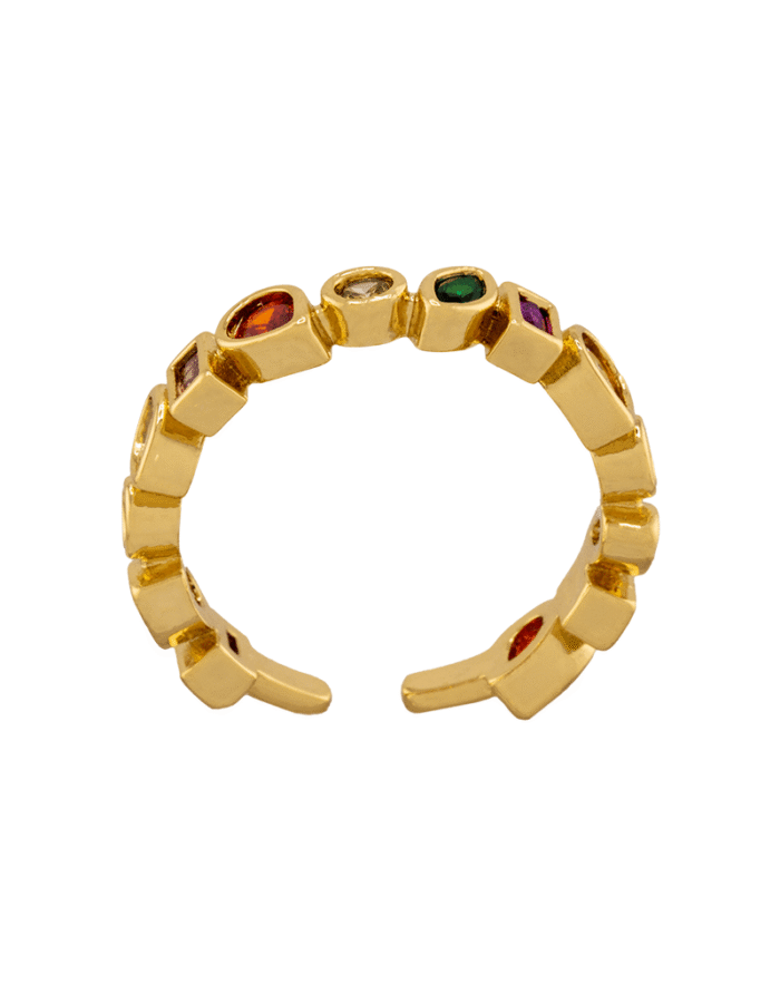 shoucka Multicolor Gem Eternity Ring | Gold-Tone Adjustable
