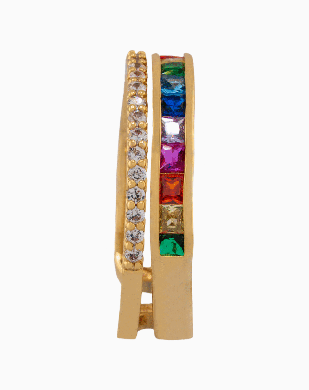 shoucka Double Band Rainbow & Pavé Ring | Gold-Tone Adjustable