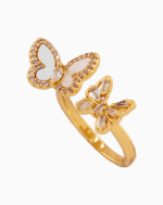 shoucka Double Butterfly Mother of Pearl & Crystal Ring | Gold-Tone