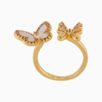 shoucka Double Butterfly Mother of Pearl & Crystal Ring | Gold-Tone