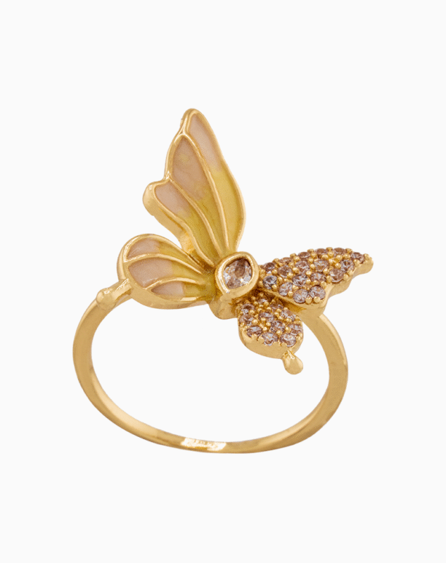 shoucka Women's Enamel Butterfly Ring | Gold-Tone Adjustable