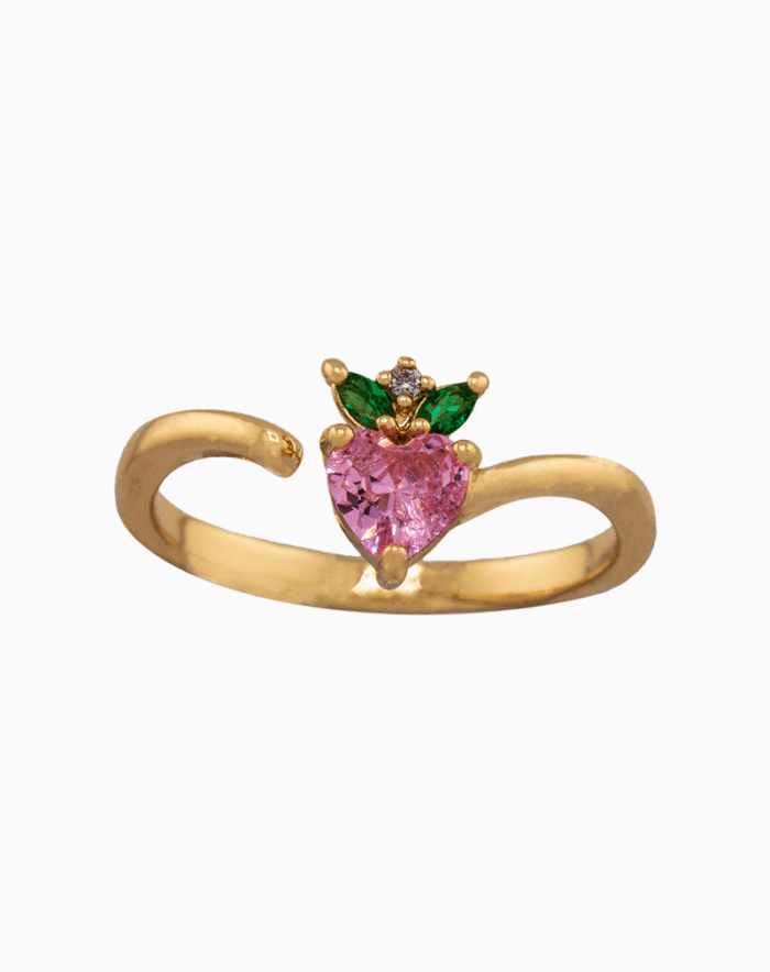 shoucka Women's Heart Strawberry Ring | Gold-Tone Adjustable