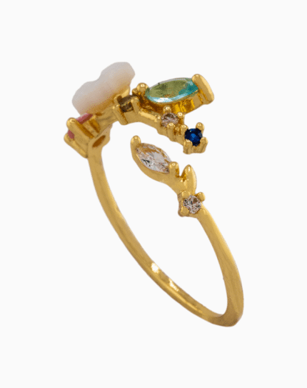 shoucka Women's Floral Branch Ring with Shell Flower | Gold-Tone Adjustable