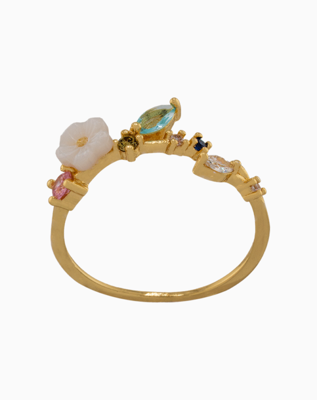 shoucka Women's Floral Branch Ring with Shell Flower | Gold-Tone Adjustable