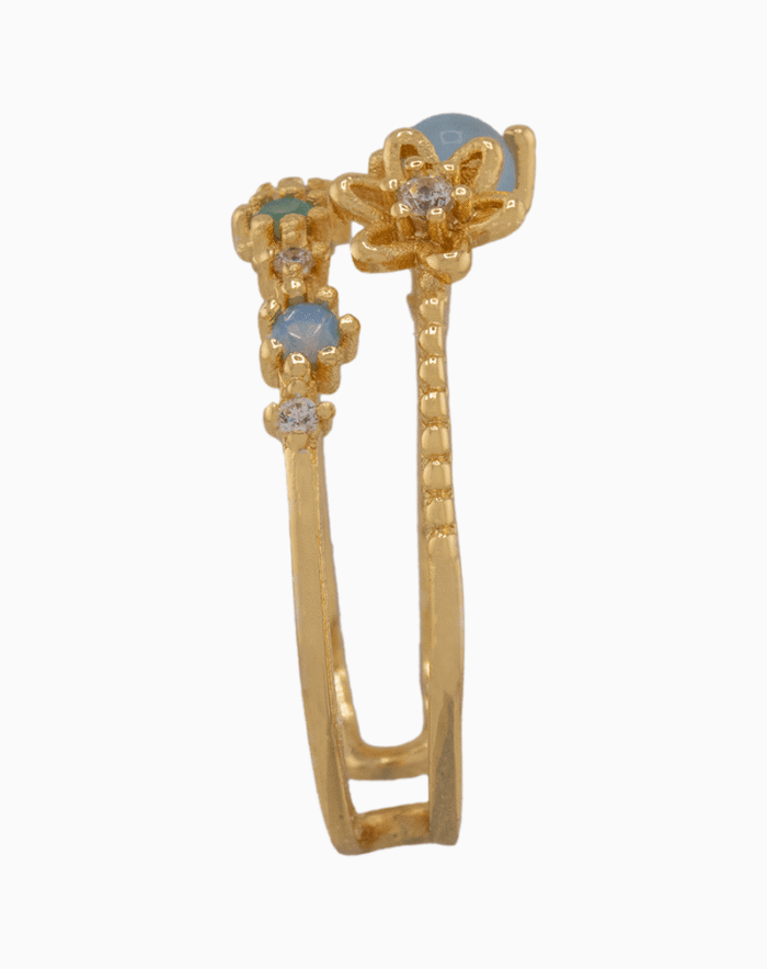 shoucka Women's Floral Multi-Stone Double Band Ring | Gold-Tone Adjustable