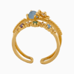 shoucka Women's Floral Multi-Stone Double Band Ring | Gold-Tone Adjustable