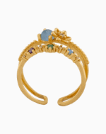 shoucka Women's Floral Multi-Stone Double Band Ring | Gold-Tone Adjustable