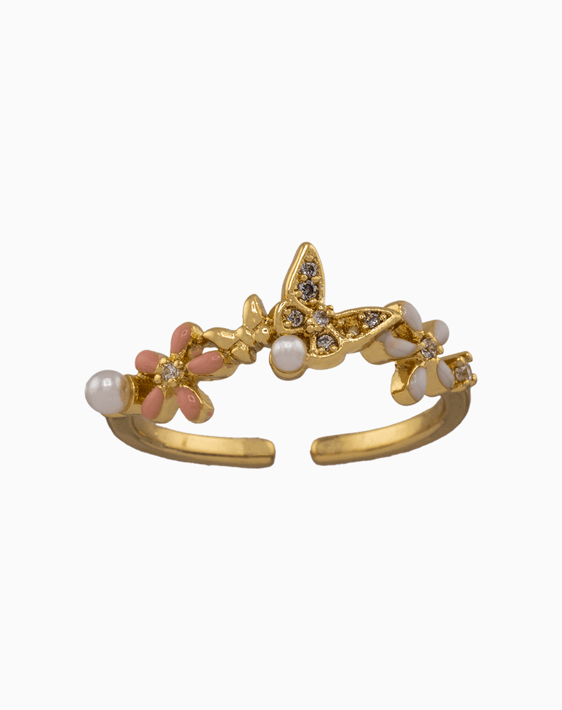 RIWGOCXX01000061 انگشتر زنانه شوکا طرح شاخه گل و پروانه - طلایی - Image 1