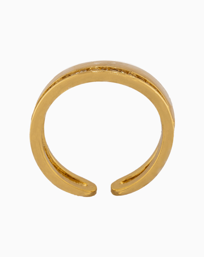 shoucka Women's Baguette & Enamel Double Band Ring | Gold Adjustable