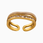 shoucka Women's Baguette & Enamel Double Band Ring | Gold Adjustable