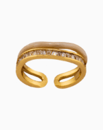 shoucka Women's Baguette & Enamel Double Band Ring | Gold Adjustable