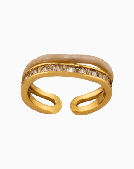 shoucka Women's Baguette & Enamel Double Band Ring | Gold Adjustable