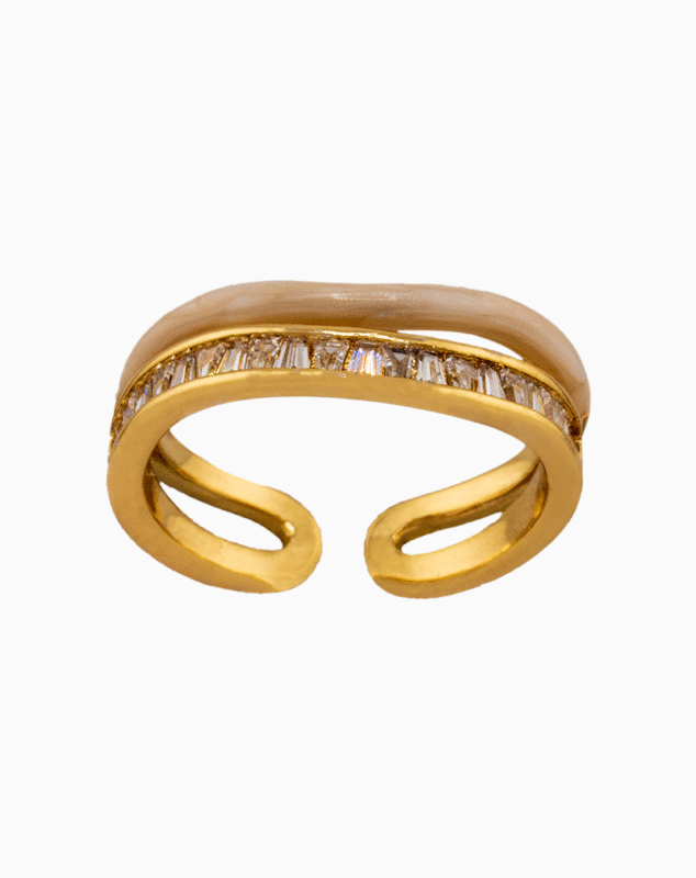 shoucka Women's Baguette & Enamel Double Band Ring | Gold Adjustable
