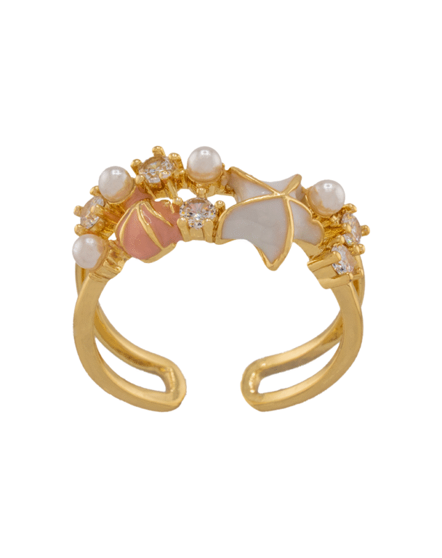 shoucka Women's Nautical Shell & Starfish Ring | Gold-Tone Adjustable