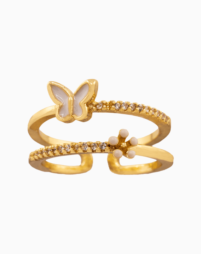 shoucka Dainty Butterfly & Blossom Ring | Gold-Tone Adjustable