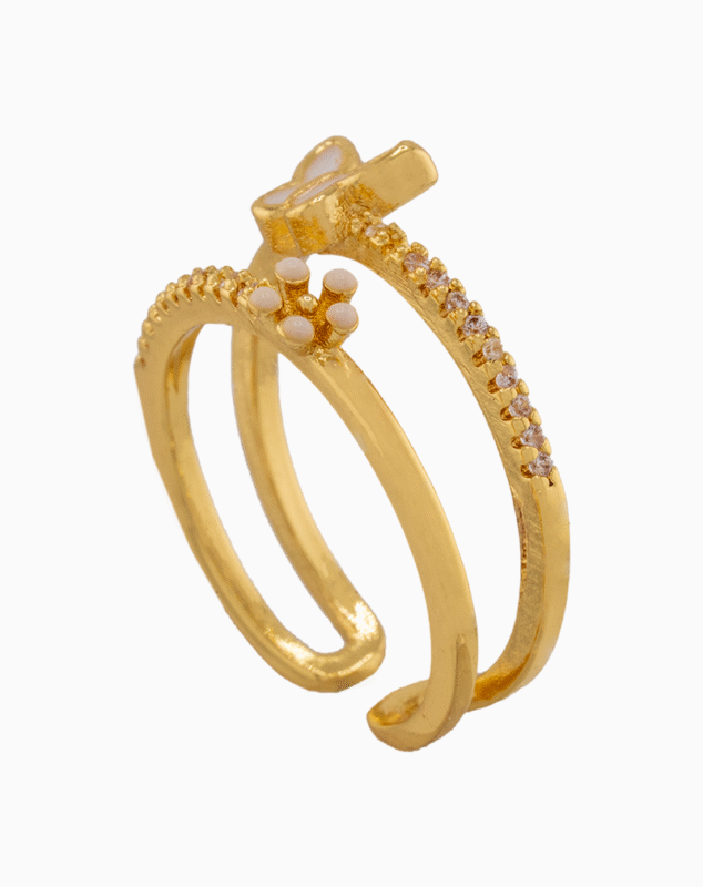 shoucka Dainty Butterfly & Blossom Ring | Gold-Tone Adjustable