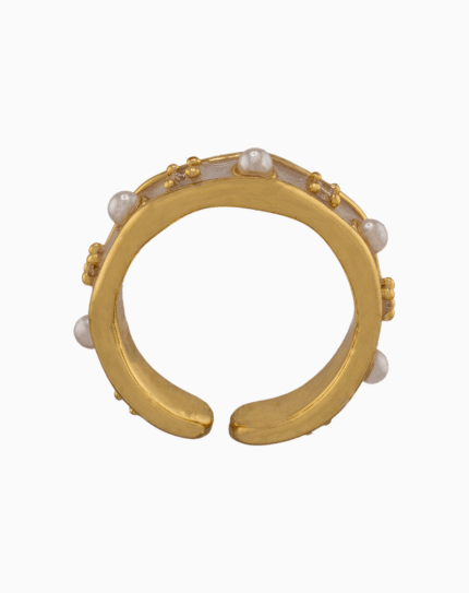 shoucka Classic Pearl & Crystal Wave Ring | Gold-Tone Adjustable